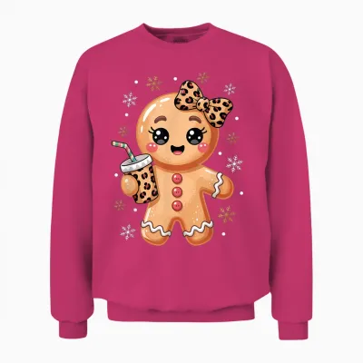 Cute Gingerbread Leopard Coquette Bow Christmas Gingerbread Unisex Sweatshirt - Heliconia