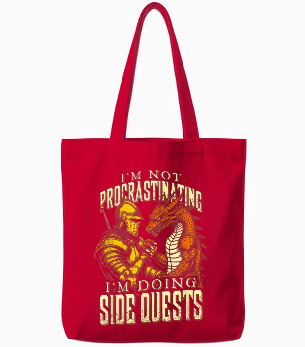 Je Ne Procrastine Pas, Je Fais Des Quêtes Secondaires Dragon Knight Tote Bags in Red