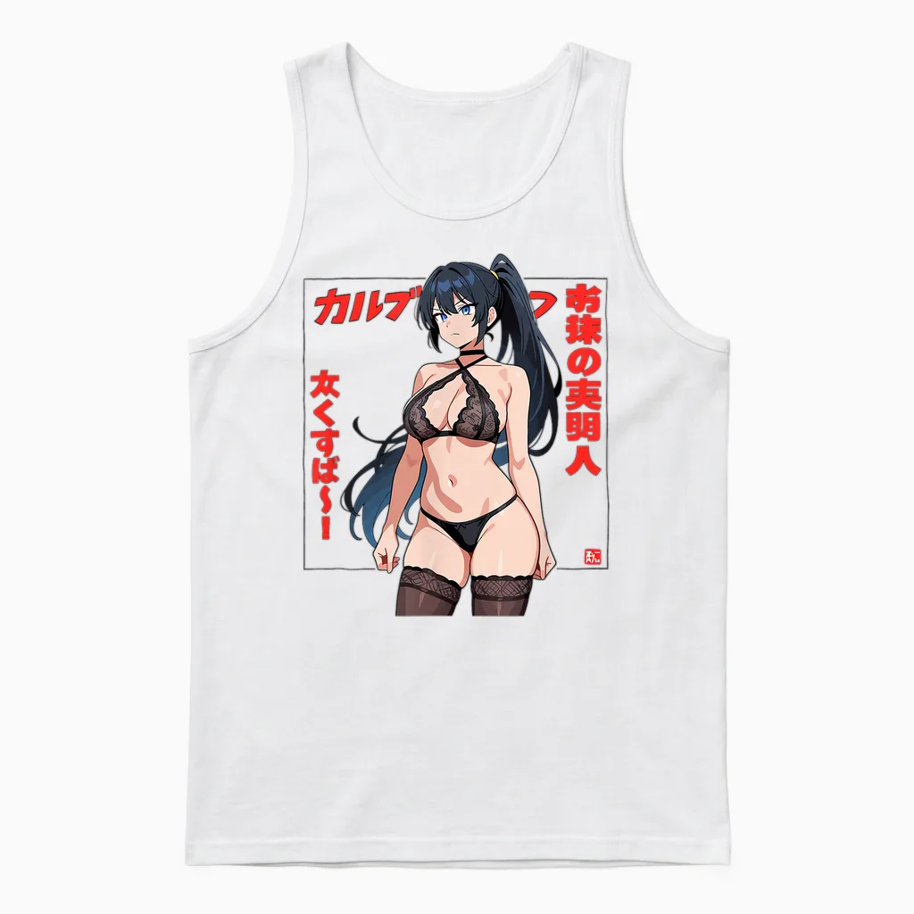 Waifu Sexy Anime Mädchen Bikini Strand Mädchen Manga Japanischer Stil Unisex Tank Top in White
