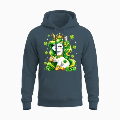 Lepricorn Unicorn Shamrock St Patricks Day Shirts Kids Girls Unisex Hoodie - Dark Heather