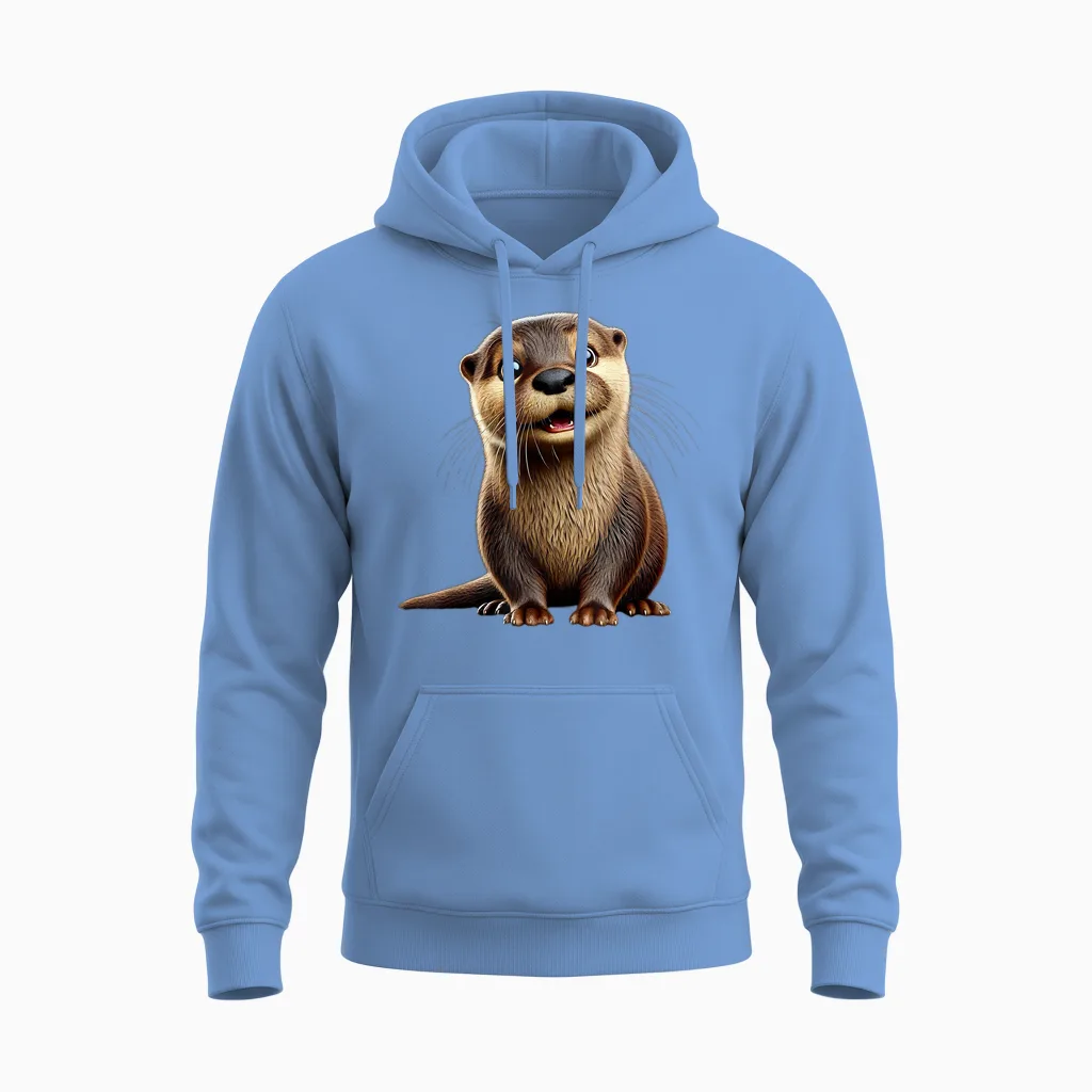 Adorable Otter Illustration T-Shirt, Black Unisex Hoodie in Carolina Blue