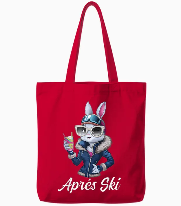 Apres Skihaserl Party Design Ski Rabbit Ski Outfit Tote Bags in Red