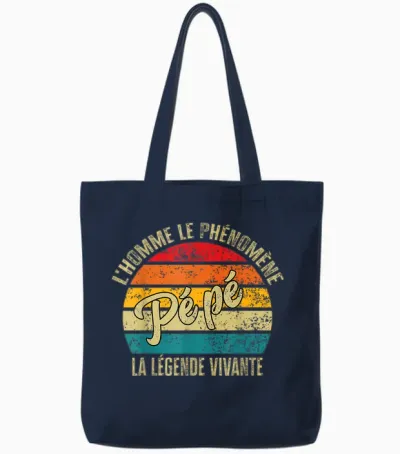 Pépé Gift Personalized Humor Man the Legend Living T-Shirt, Black, S Tote Bags - Navy