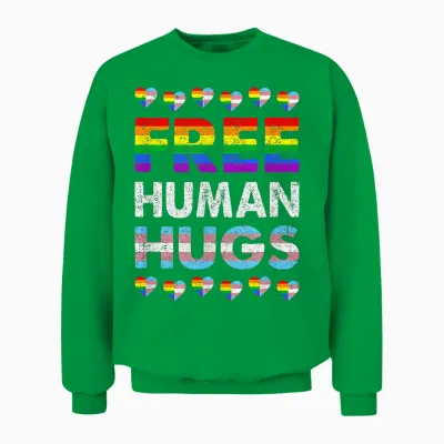Free Human Hugs Rainbow Lgbtq Gay Pride Month, Fier Allié Unisex Sweatshirt - Irish Green