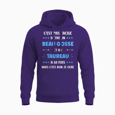 Zodiac Sign Humor Star Sign Man Taurus T-Shirt, Black, S Unisex Hoodie - Purple