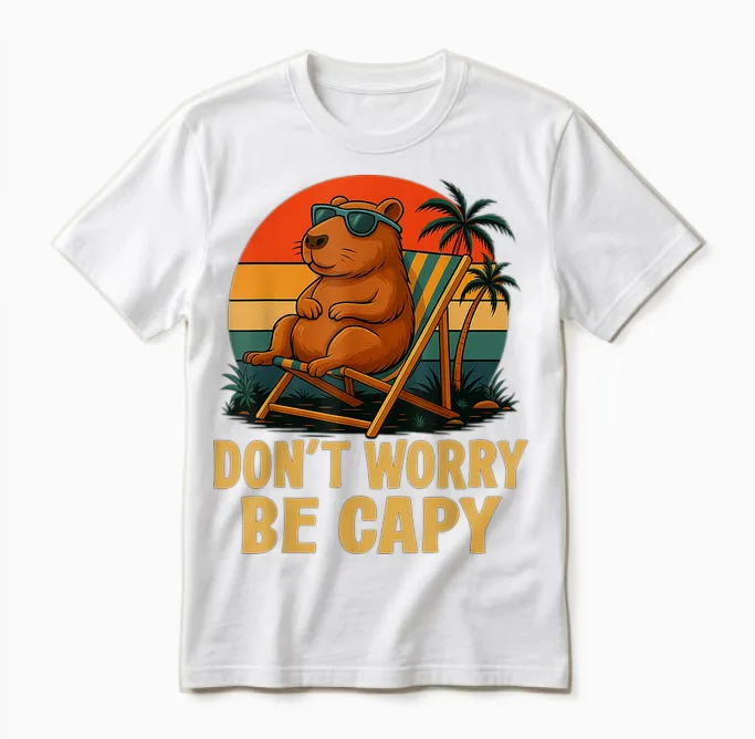 Dont Worry Be Capy Funny Capybara Retro Men Boys Kids Women Unisex T-Shirt in White