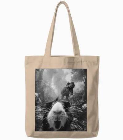 Lustiges Meerschweinchen-Selfie Mit T-Rex-Dinosaurier-Dino-Grafik Tote Bags - Natural