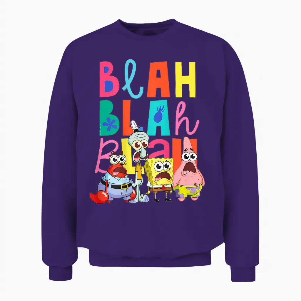 Sponge Bob - Back Print Squarepants Blah Blah Unisex Sweatshirt in Purple