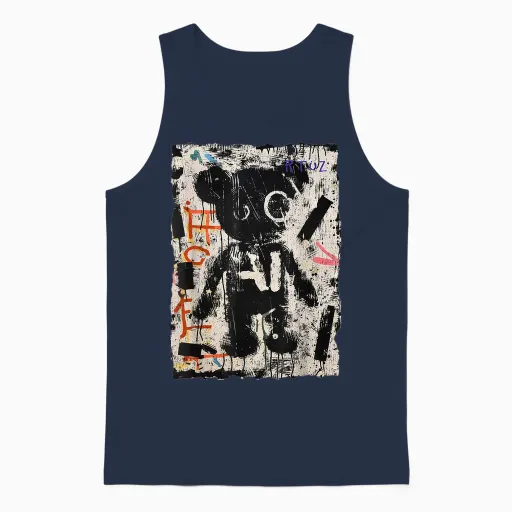 Teddy Bear Graffiti Vintage Teddy Streetwear Teddy T-Shirt, Black, S Unisex Tank Top in Navy