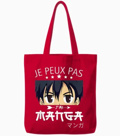 Je Peux Pas Jai Manga-Anime Humor Funny Manga T-Shirt, Black, S Tote Bags - Red