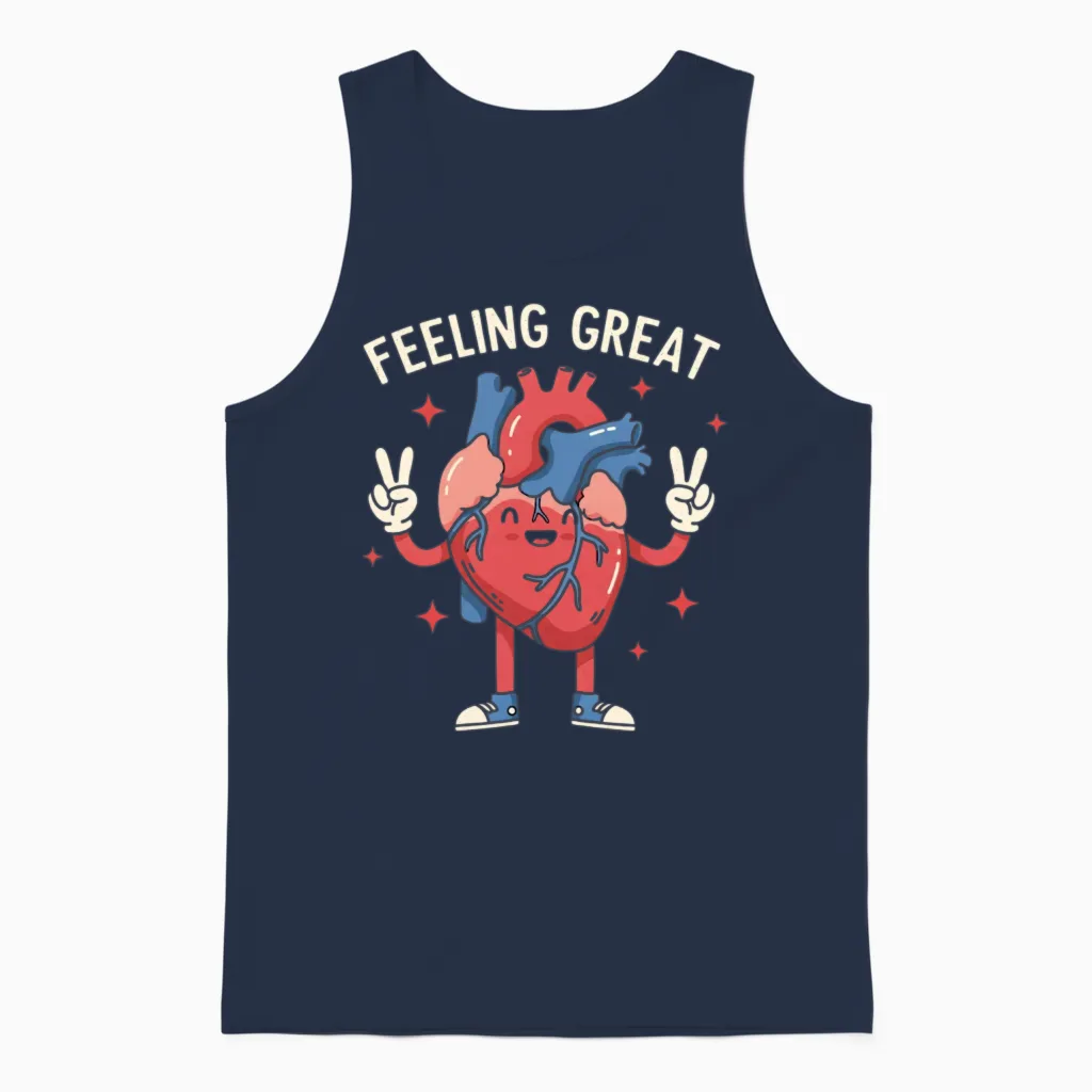 Feeling Great Cartoon Heart Unisex Tank Top in Navy
