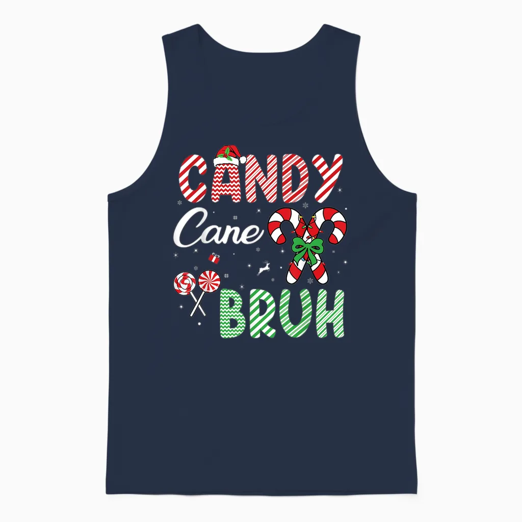 Candy Cane Bruh Funny Christmas Holiday Boys Unisex Tank Top in Navy