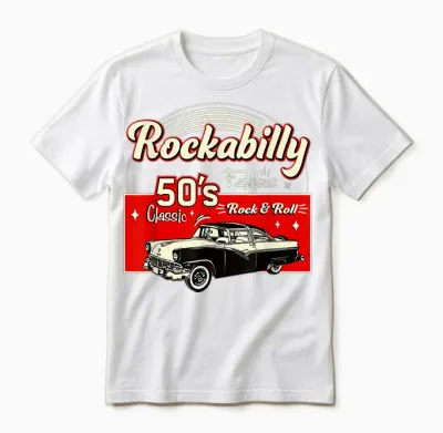 Rockabilly Style Hop Fifties Doo Wop Music Gifts T-Shirt, Black, S Unisex T-Shirt - White