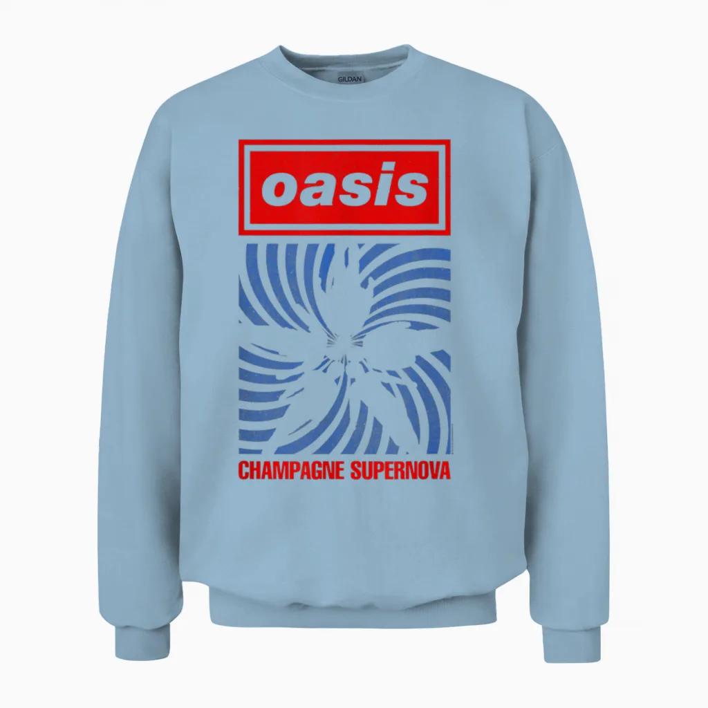 Oasis Band Swirl Music Lovers Unisex Sweatshirt in Light Blue