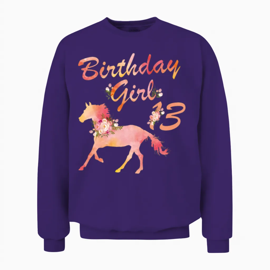 Horse Lover 13th Birthday for Girls Love Horses Unisex Sweatshirt - Purple