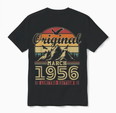 Vintage 70th Birthday Gift for Born in March 1956 Unisex T-Shirt - Black