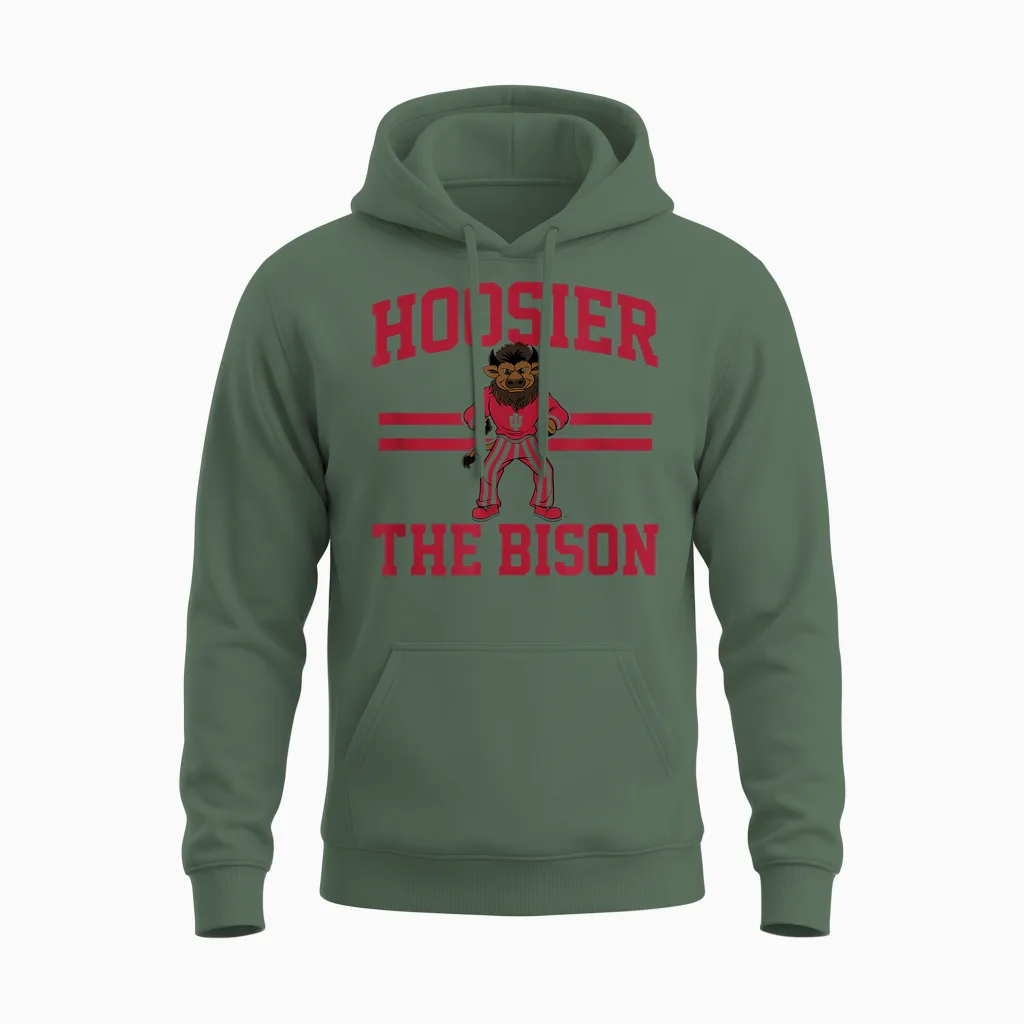 Hoosier the Bison - Indiana Hoosiers Unisex Hoodie in Military Green