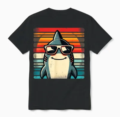 Cool Retro Shark in Sunglasses 70s 80s 90s Funny Shark T-Shirt, Black Unisex T-Shirt - Black