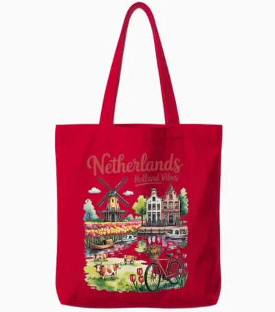 Niederländische Windmühle Tulpenfelder Holland Vibes Tote Bags - Red