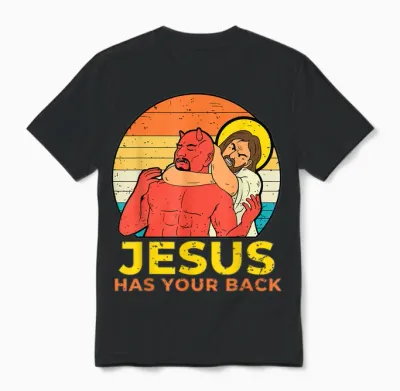 Jesus Has Your Back Jiu Jitsu Funny Gift Christian Retro Unisex T-Shirt - Black