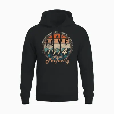 June 1974 Vintage Birthday Present Unisex Hoodie - Black