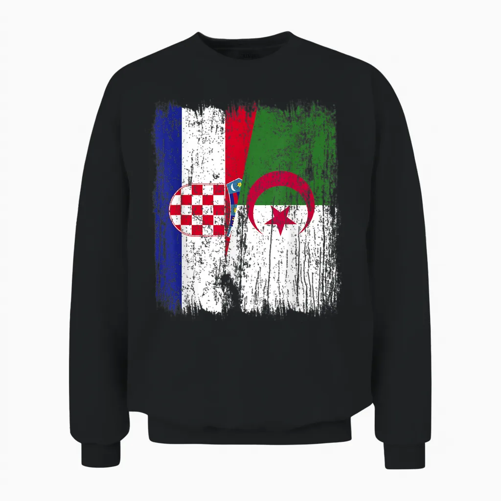 Croatie Algérie Demi Drapeau Croate Patrimoine Algérien Unisex Sweatshirt in Black