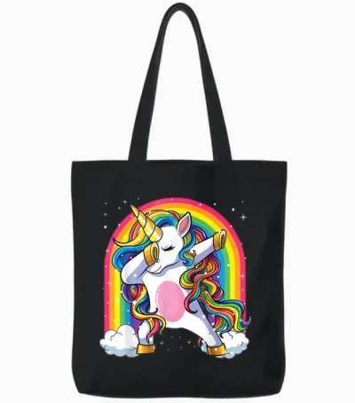Dabbing Unicorn Rainbow Girls Kids Women Dab Unicorn Tote Bags - Black
