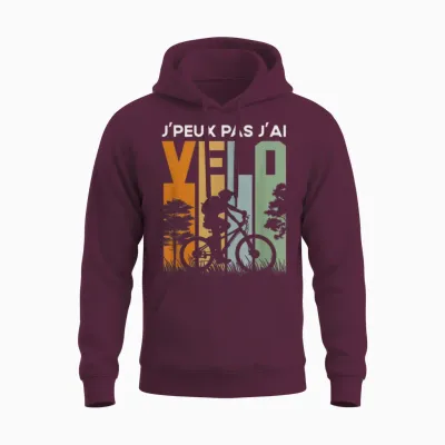 Biking Humour Je Peux Pas J'ai Bike T-Shirt, Black Unisex Hoodie - Maroon