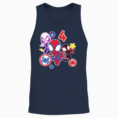 Children's Marvel Spidey and His Amazing Friends 4 Year Old Birthday T-Shirt, Black Unisex Tank Top - Navy