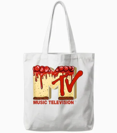 Original Mtv Logo with a Tasty Cherry Pie Cake Tote Bags - White
