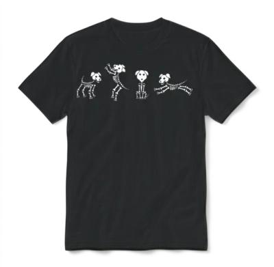 Spooky Dancing Dog Skeletons Classic White Hallowe Unisex T-Shirt - Black