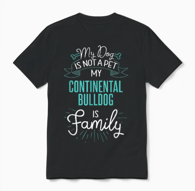 Niedliches Continental-Bulldogge-Design, Familien-Hund, Geschenk Unisex T-Shirt in Black