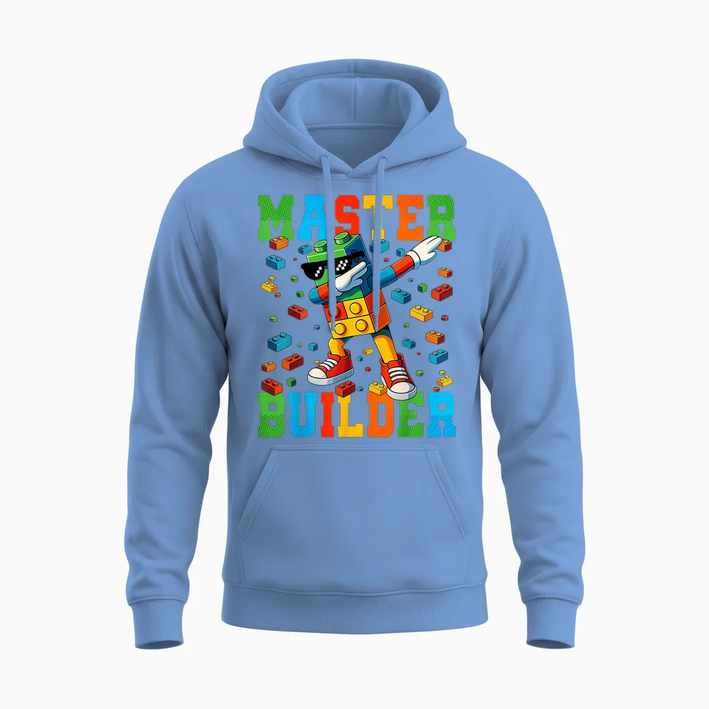 Dabbing Blocks Bricks Building Master Builder Kids Boys Unisex Hoodie in Carolina Blue