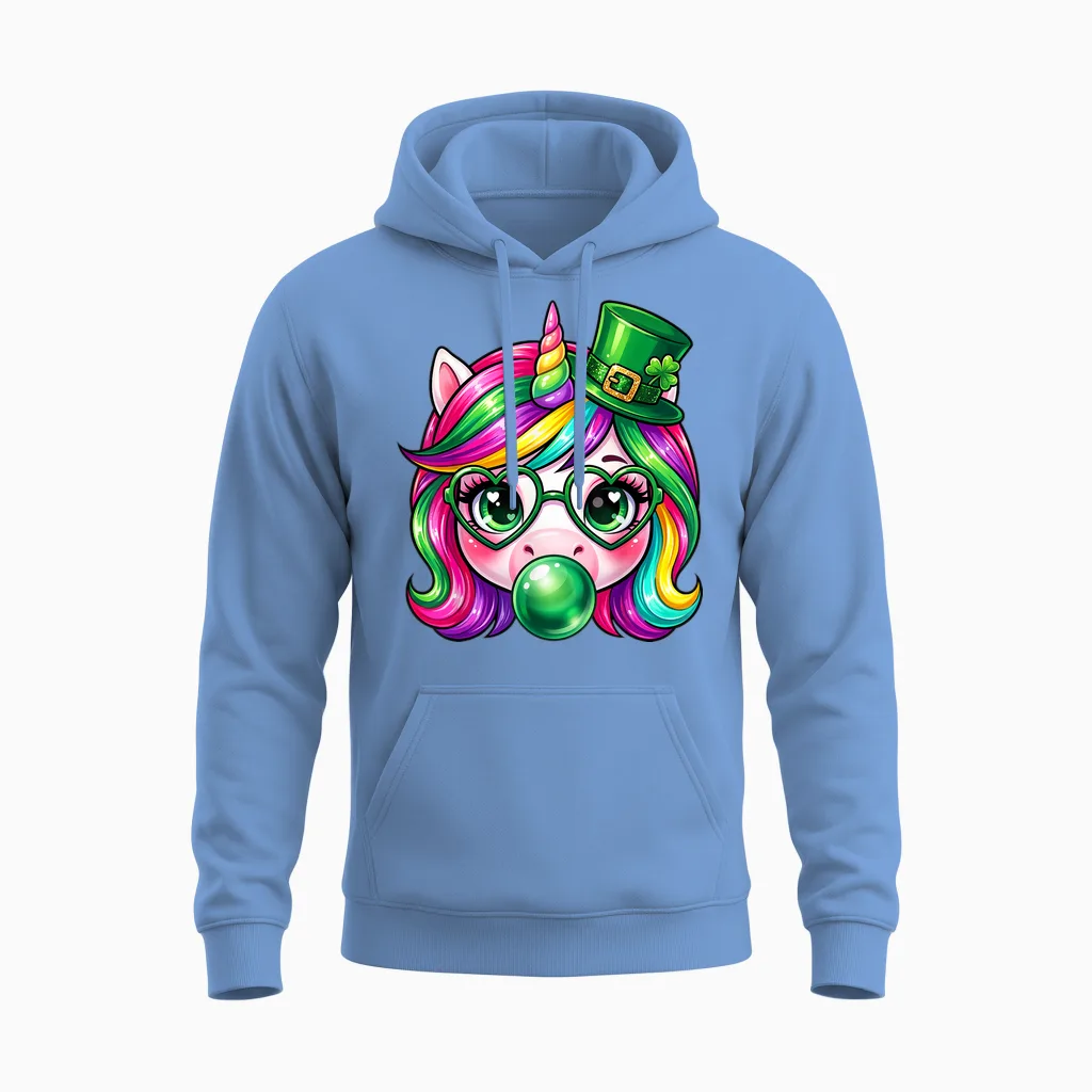 Cute Unicorn St Patrick's Day for Kids, Little Girls and Women Unisex Hoodie in Carolina Blue