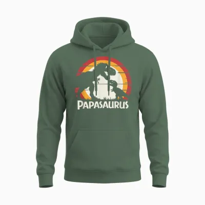 Papa Dinosaur Tyrannosaurus Rex Men's Papasaurus Unisex Hoodie - Military Green