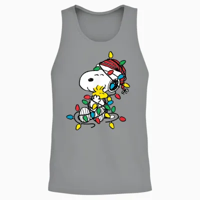 Peanuts - Snoopy Woodstock Christmas Lights Unisex Tank Top - Sport Grey