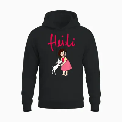 Heidi with Goat Cute with Logo Pink Cartoon Tv Series T-Shirt, Black Unisex Hoodie - Black