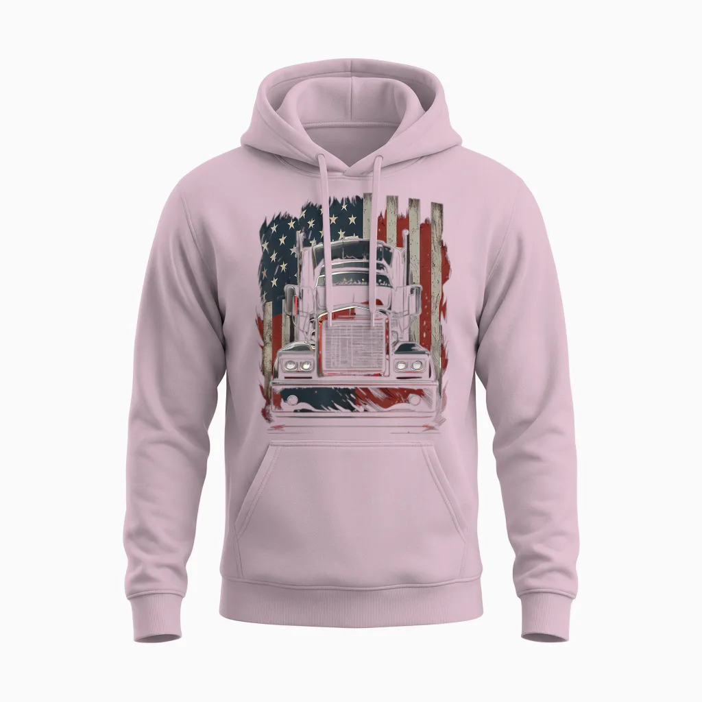Us Amerikanische Flagge Trucker Lkw-Fahrer Geschenk Unisex Hoodie in Light Pink