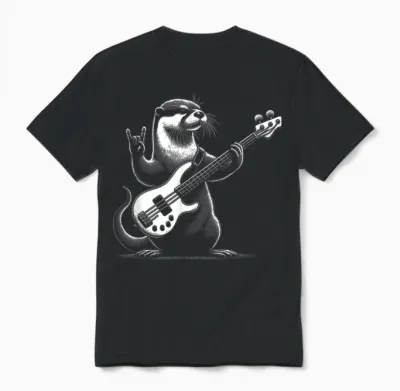Otter Rock N Roll Playing Guitar Funny Man Woman Otter T-Shirt, Black, S Unisex T-Shirt - Black