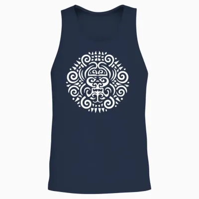 Maori Round Tattoo Harmony in White Unisex Tank Top - Navy