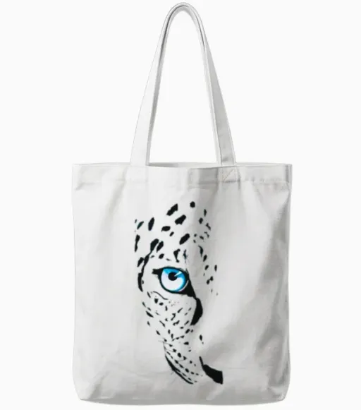 Leopard Eye Abstract Design Tote Bags in White