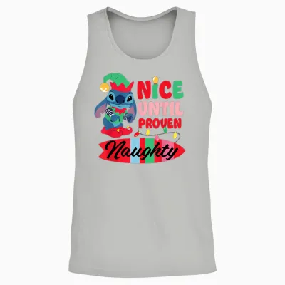 Disney Stitch Christmas Nice Until Proven Naughty Holiday Unisex Tank Top - Ash