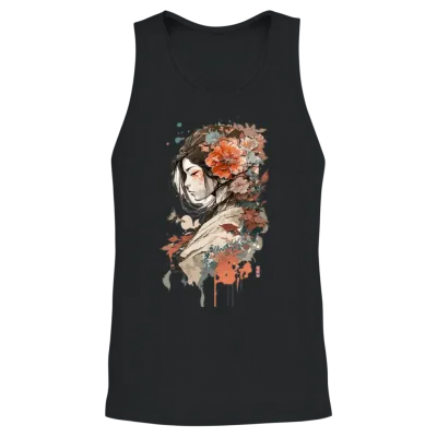 Aesthetic Japanese Art Geisha with Rose Unisex Tank Top - Black