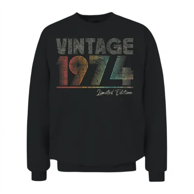 49 Years Old Vintage 1974 49th Birthday Gifts Unisex Sweatshirt - Black