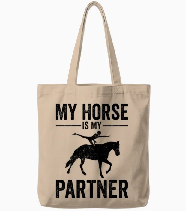 Funny Equestrian Horse Vaulting Tote Bags in Natural