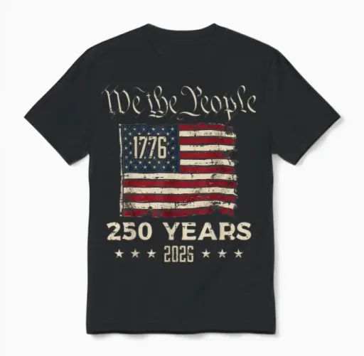 Us Flag 1776 2026 250 Years 250th Anniversary 4th of July Unisex T-Shirt in Black