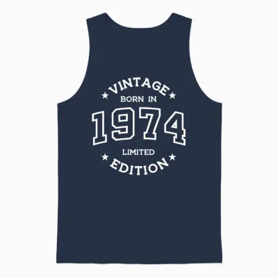 Born in 1974 - Retro Style Print White Unisex Tank Top - Navy