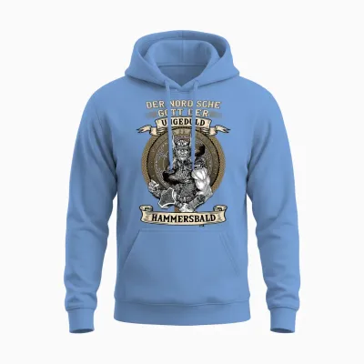 The Nordic God Impatience Hammersbald Viking T-Shirt Black S Unisex Hoodie - Carolina Blue