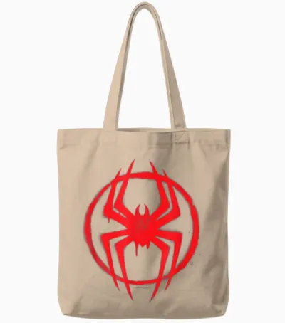 Marvel Spider-Man: Across the Spider-Verse Miles Symbol T-Shirt, Black Tote Bags - Natural