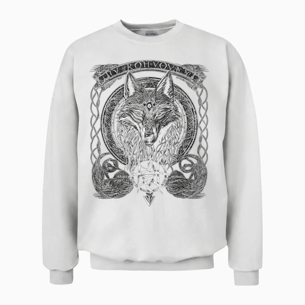 Odins Wolf Wikinger Nordische Runen Nordmann Mythologie Unisex Sweatshirt in White